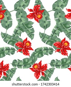 exotic tropical palm flower and leaf pattern