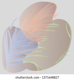 Exotic tropical palm leaf against background of liquid color forms. Abstract composition for design of backgrounds. Vector illustration in fashionable soft color tones.