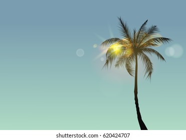 Exotic tropical palm tree background for text. Vector illustration.