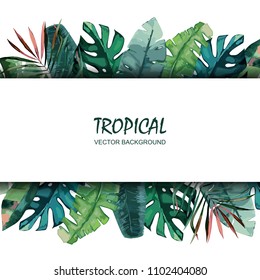 Exotic tropical palm tree. Frame border background. Summer vector illustration. Template for card