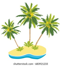 Exotic tropical palm trees on an island, sea, ocean line. Cartoon vector illustration EPS10