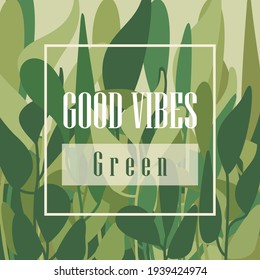 Exotic tropical plant. Frame border background. Summer vector illustration. Template for card. Green style