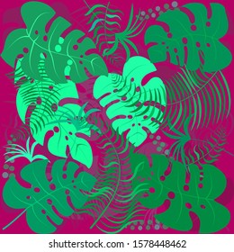 
exotic tropical plants on a red background. vector illustration.