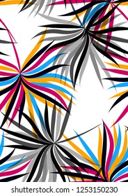 Exotic tropical seamless pattern with bright tropical leaves. Exotic background with colorful leaves.