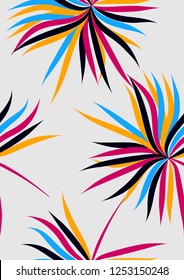 Exotic tropical seamless pattern with bright tropical leaves. Exotic background with colorful leaves.