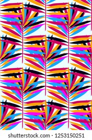 Exotic tropical seamless pattern with bright tropical leaves. Exotic background with colorful leaves.
