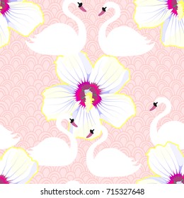 Exotic tropical seamless pattern with flower. Vector.