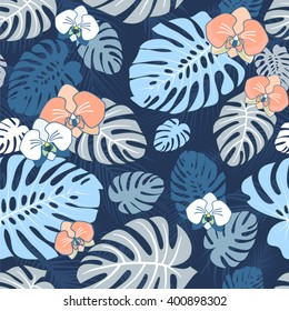 Exotic Tropical seamless pattern with flowers