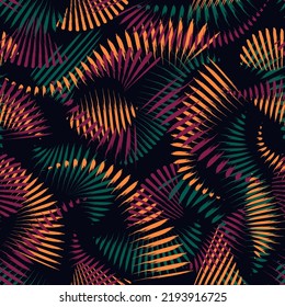 Exotic, tropical seamless pattern. Palm leaves motif background. Abstract minimalist floral print. Natural organic texture. Minimal design wallpaper. Botanical ornament. Summer time holiday backdrop