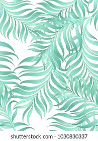 Exotic tropical vector background with hawaiian plants and flowers. Seamless indigo tropical pattern with palm leaves.
