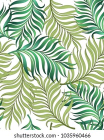Exotic tropical vector background with hawaiian plants. Seamless tropical pattern with palm leaves.