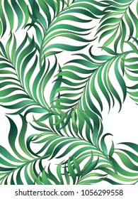 Exotic tropical vector background with hawaiian plants and flowers. Seamless indigo tropical pattern with palm leaves.