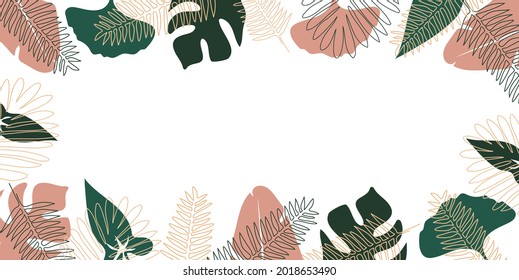 Exotic tropical vector background with Hawaiian plants.Vector pattern with jungle leave in trendy style.