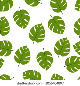 Exotic tropical vector background with tropical plants. Seamless green tropical pattern with monstera.