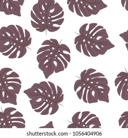 Exotic tropical vector background with tropical plants. Seamless purple tropical pattern with monstera.