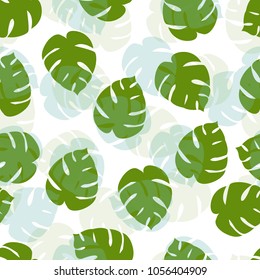 Exotic tropical vector background with tropical plants. Seamless green tropical pattern with monstera.