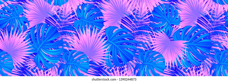 exotic tropical vector background. rainforest pattern. Bright colors. tropic vector illustration in the trendy colors. Bright violet, purple, lilac. jungle wallpaper. Summer and spring design