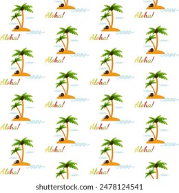 Exotic tropical vector seamless palm tree and coconut pattern. Aloha party, Hawaii concept. Can be used in textile and wallpaper, wrapping-paper design.
