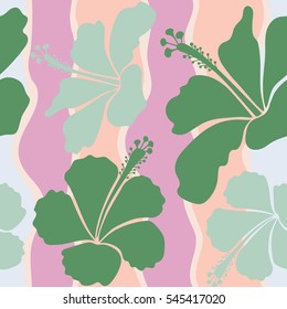 Exotic vector floral design. Green and neutral hibiscus pattern. Watercolor floral. Textile print for bed linen, jacket, package design, fabric and fashion concepts.