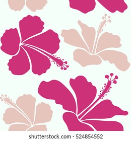 Exotic vector seamless pattern floral design. Pink and neutral hibiscus pattern. Floral seamless pattern. Textile print for bed linen, jacket, package design, fabric and fashion concepts.