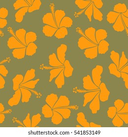 Exotic vector seamless pattern floral design. Watercolor floral seamless pattern. Textile print for bed linen, jacket, package design, fabric and fashion concepts. Yellow and neutral hibiscus pattern.