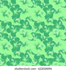 Exotic vector seamless pattern floral design. Textile print for bed linen, jacket, package design, fabric and fashion concepts. Green hibiscus pattern. Watercolor floral seamless pattern.