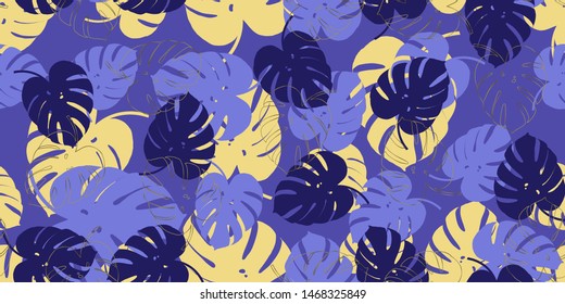 Exotic violet tropical monstera seamless vector pattern background.