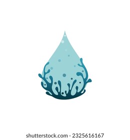 Exotic water drop with coral vector. Travel company logo. Clean water concept. Mineral aqua icon.