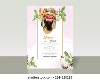 exotische Hochzeitseinladungskarten-Vorlage mit handgezeichnet balinesischem Illustrationsthema