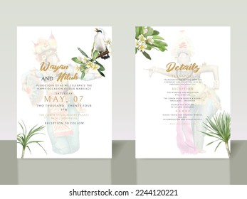 exotic wedding invitation card template with hand drawn balinese illustration theme