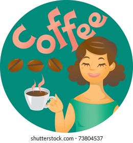 exotic woman drinking coffee /combination of exotic attractive woman drinking coffee, and coffee beans