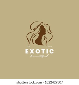 Exotic Woman's face, Logo Concept for Beauty Salons and Spa. vector illustratioin, Labels, Badges, Logos Vector Design Elements Vintage Style.