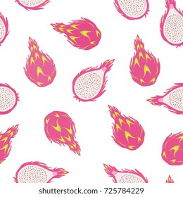 Exotica tropical fruit seamless pattern, hand drawn vector illustration in playful trendy modern style, for textile design, wallpaper, background. 