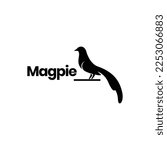 exotics bird magpie long tail perched isolated logo design vector icon illustration template