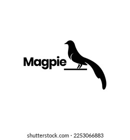 exotics bird magpie long tail perched isolated logo design vector icon illustration template