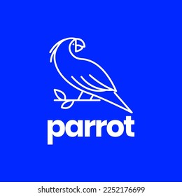 loro de aves exóticas encaramado en líneas de rama de árbol arte diseño de logotipo mínimo icono de vectores plantilla de ilustración