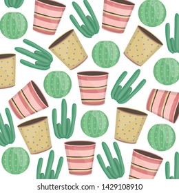 exotics cactus plants and ceramic pots pattern