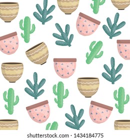 exotics cactus plants and ceramic pots pattern