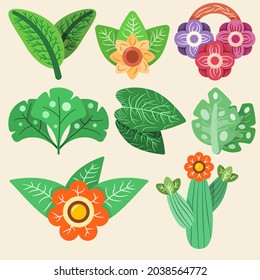 Exotische Blume und Pflanzen, flache Illustration
