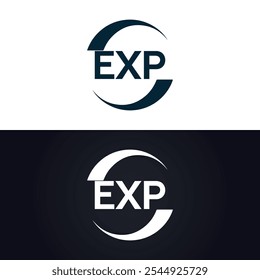 Logotipo EXP. Design E X P. Carta branca EXP. Design do logotipo da letra EXP, E X P.