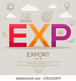  exp mean (export) ,letters and icons,Vector illustration.