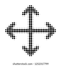 Expand arrows halftone dotted icon. Halftone array contains circle points. Vector illustration of expand arrows icon on a white background.