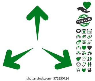 Expand Arrows icon with bonus decoration clip art. Vector illustration style is flat rounded iconic green and gray symbols on white background.