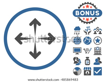 Expand Arrows icon with bonus design elements. Vector illustration style is flat iconic bicolor symbols, cobalt and gray colors, white background.