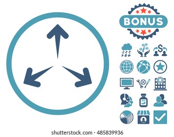 Expand Arrows icon with bonus elements. Vector illustration style is flat iconic bicolor symbols, cyan and blue colors, white background.