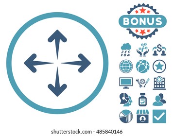 Expand Arrows icon with bonus elements. Vector illustration style is flat iconic bicolor symbols, cyan and blue colors, white background.