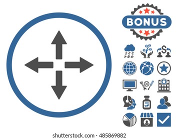 Expand Arrows icon with bonus elements. Vector illustration style is flat iconic bicolor symbols, cobalt and gray colors, white background.