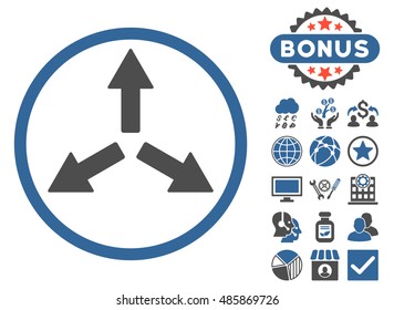 Expand Arrows icon with bonus images. Vector illustration style is flat iconic bicolor symbols, cobalt and gray colors, white background.