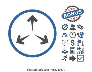 Expand Arrows icon with bonus symbols. Vector illustration style is flat iconic bicolor symbols, cobalt and gray colors, white background.