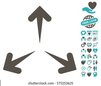 Expand Arrows Icon With Bonus Valentine Graphic Icons. Vector Illustration Style Is Flat Rounded Iconic Grey And Cyan Symbols On White Background.